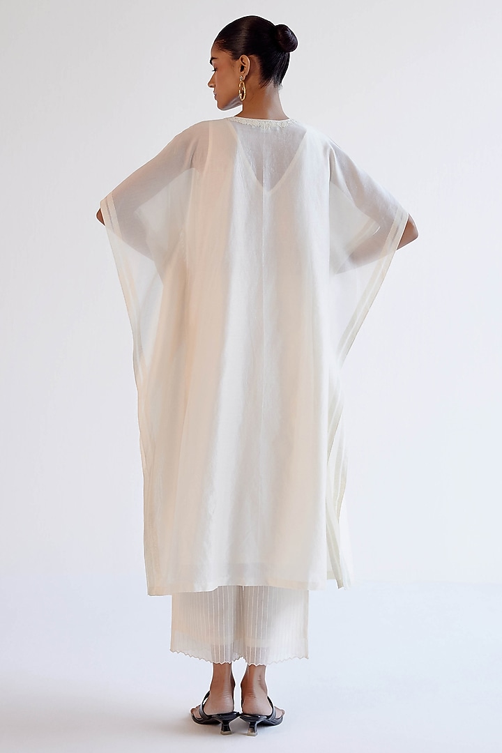 Ivory Silk Chanderi Dori Embroidered Kaftan Set by Devnaagri at Pernia's Pop Up Shop