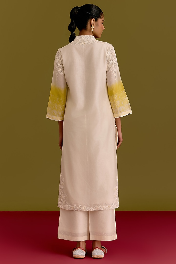 Ivory Silk Chanderi Dori Embroidered Kurta Set by Devnaagri at Pernia's Pop Up Shop