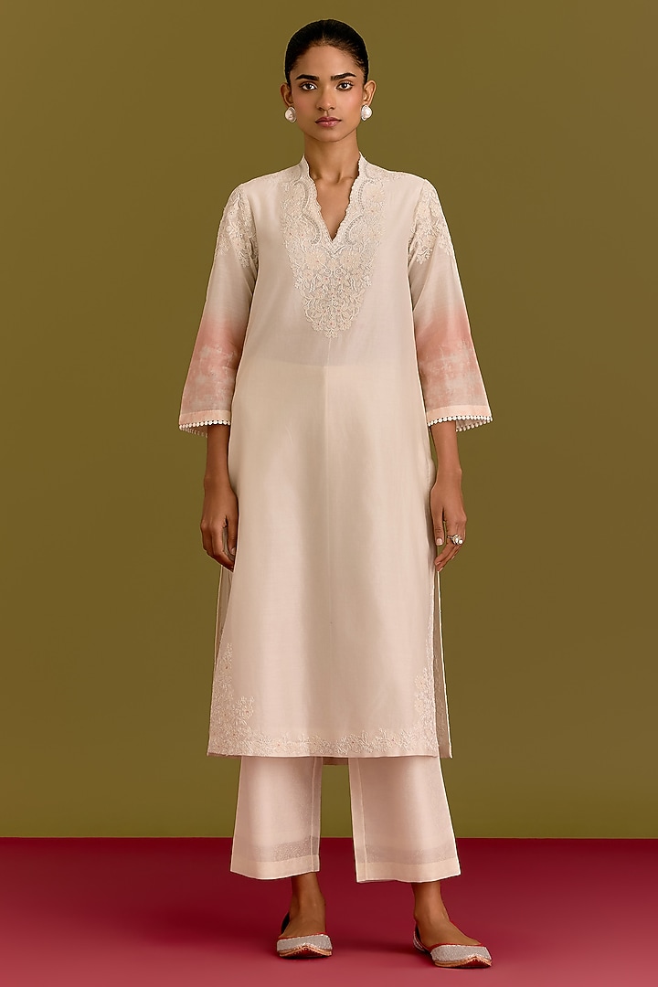Ivory Silk Chanderi Dori Embroidered Kurta Set by Devnaagri at Pernia's Pop Up Shop