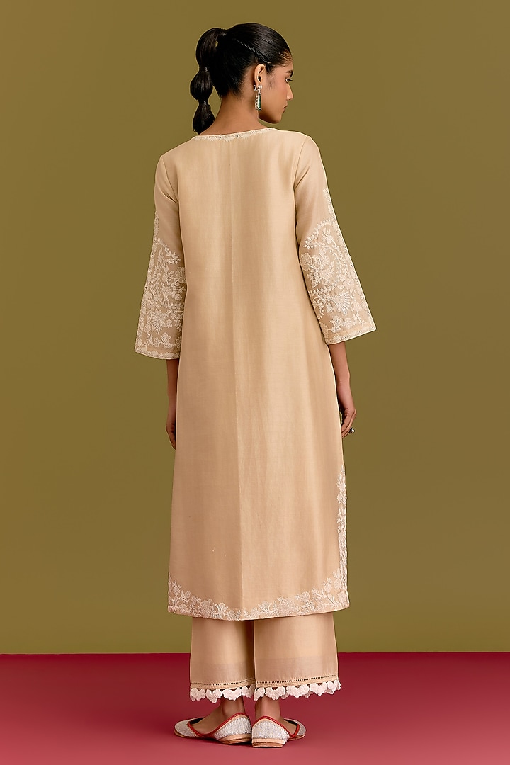 Beige Silk Chanderi Dori Embroidered Kurta Set by Devnaagri at Pernia's Pop Up Shop