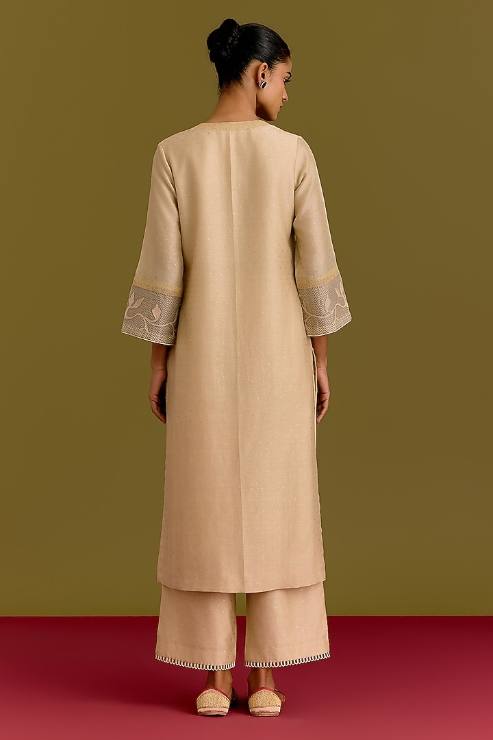 Beige Silk Chanderi Dori Embroidered Kurta Set by Devnaagri at Pernia's Pop Up Shop