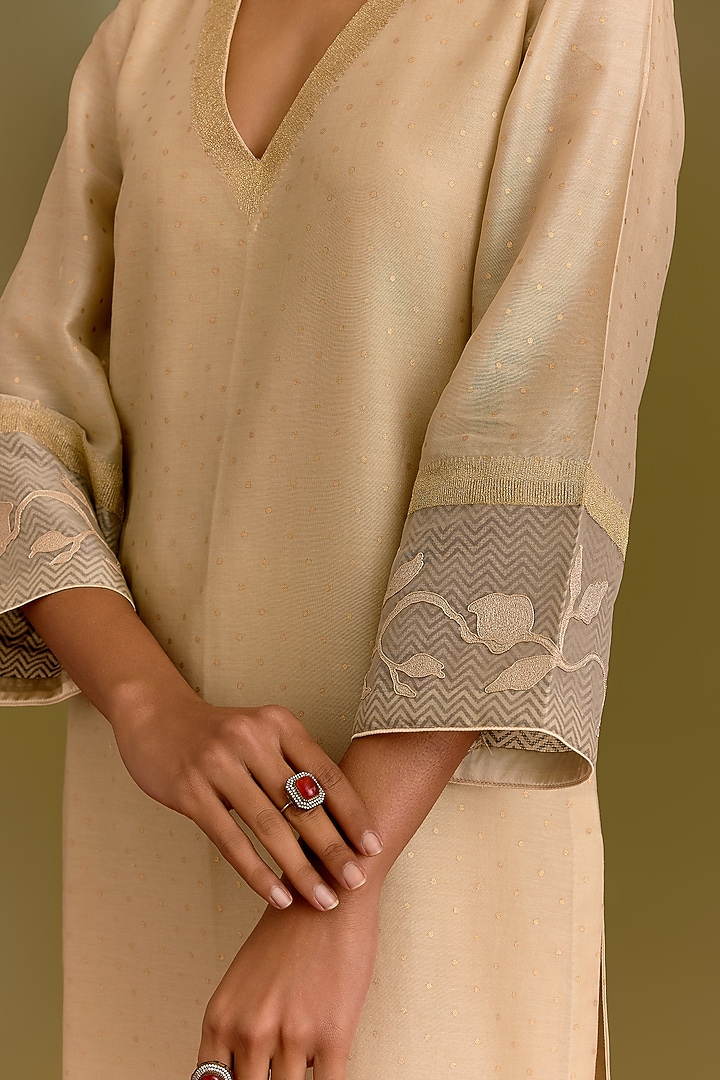 Beige Silk Chanderi Dori Embroidered Kurta Set by Devnaagri at Pernia's Pop Up Shop