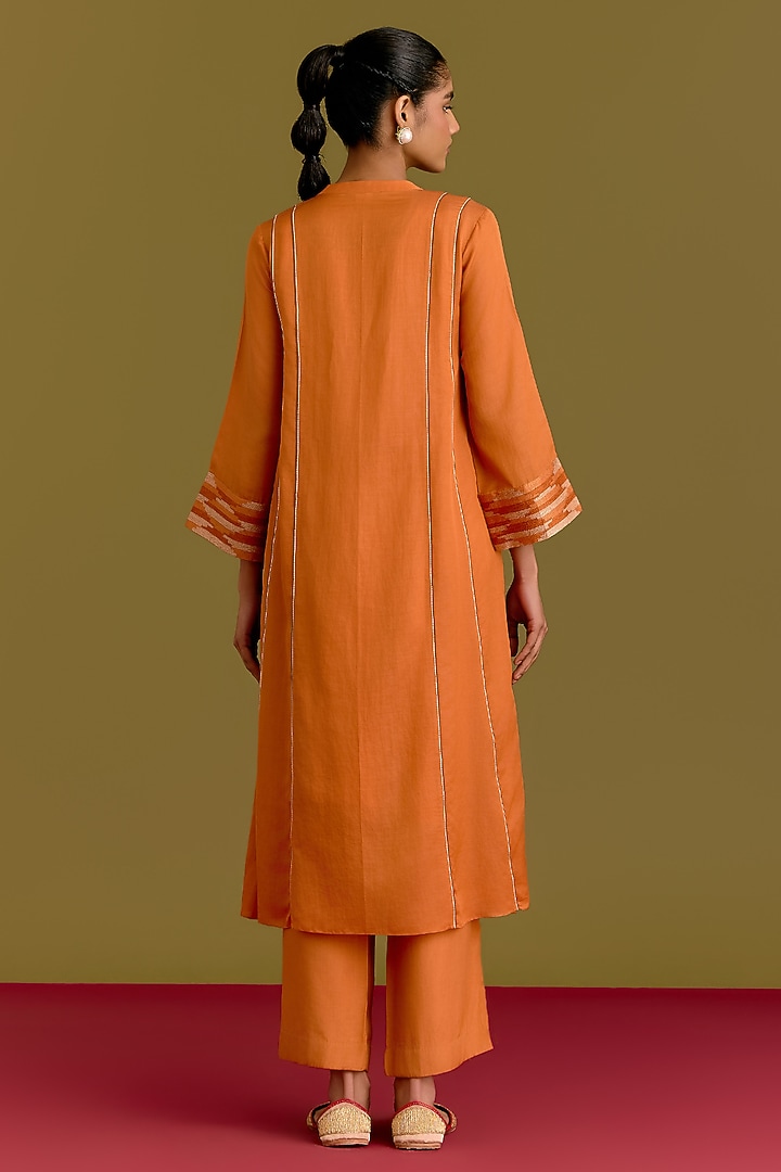 Orange Cotton Silk Satin Kurta Set by Devnaagri at Pernia's Pop Up Shop