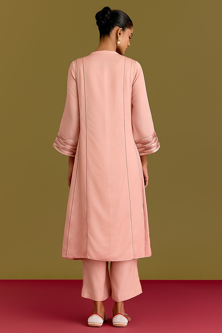 Blush PInk Cotton Silk Satin Kurta Set by Devnaagri at Pernia's Pop Up Shop