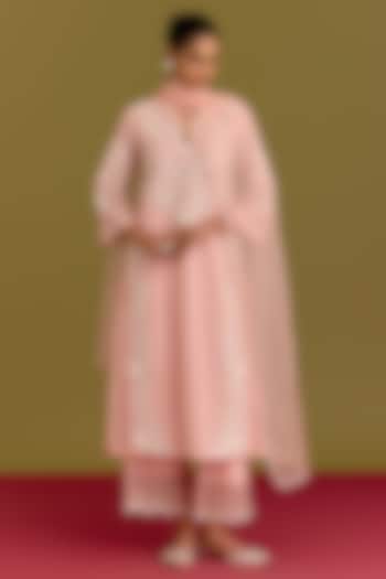 Pink Woven Chanderi Dori Embroidered Kurta Set by Devnaagri at Pernia's Pop Up Shop