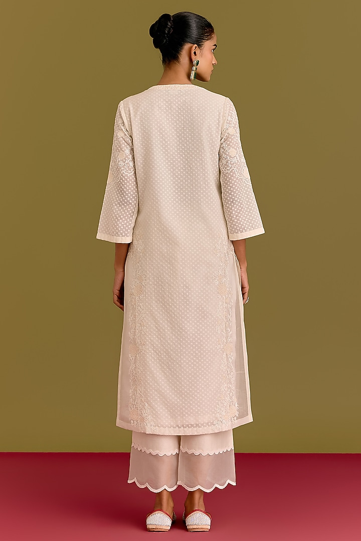 Ivory Woven Chanderi Dori Embroidered Kurta Set by Devnaagri at Pernia's Pop Up Shop