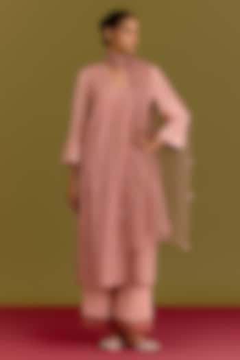 Pink Moss Cotton Hand Block Printed Kurta Set by Devnaagri at Pernia's Pop Up Shop