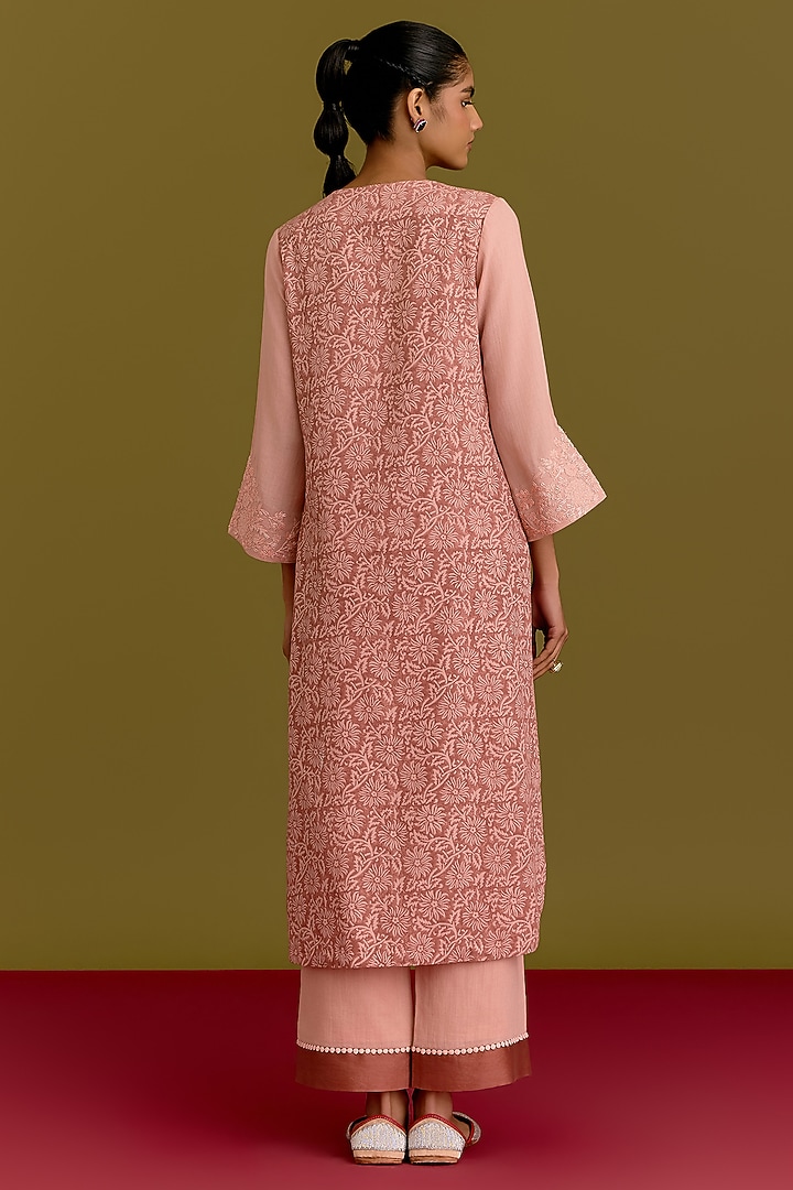 Pink Moss Cotton Hand Block Printed Kurta Set by Devnaagri at Pernia's Pop Up Shop