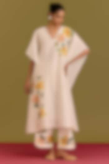 Ivory Silk Chanderi Hand Painted Kaftan Set by Devnaagri at Pernia's Pop Up Shop