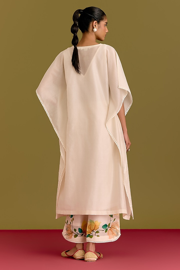Ivory Silk Chanderi Hand Painted Kaftan Set by Devnaagri at Pernia's Pop Up Shop