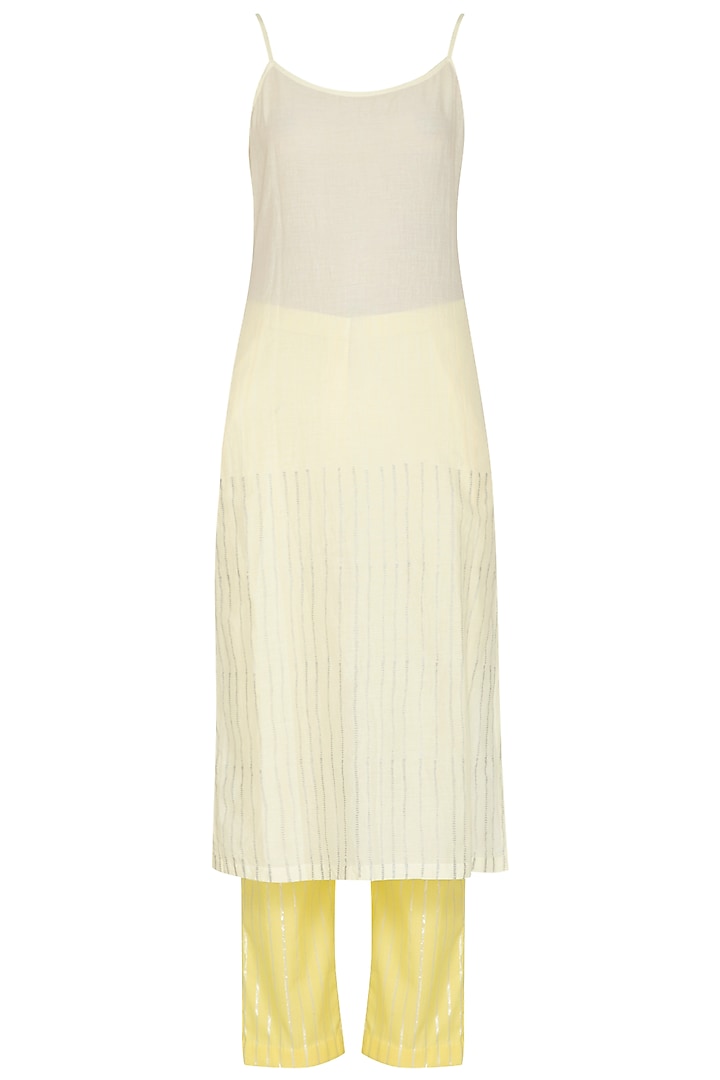 Lemon Yellow Embroidered Printed Kurta With Pants by Devnaagri at Pernia's Pop Up Shop