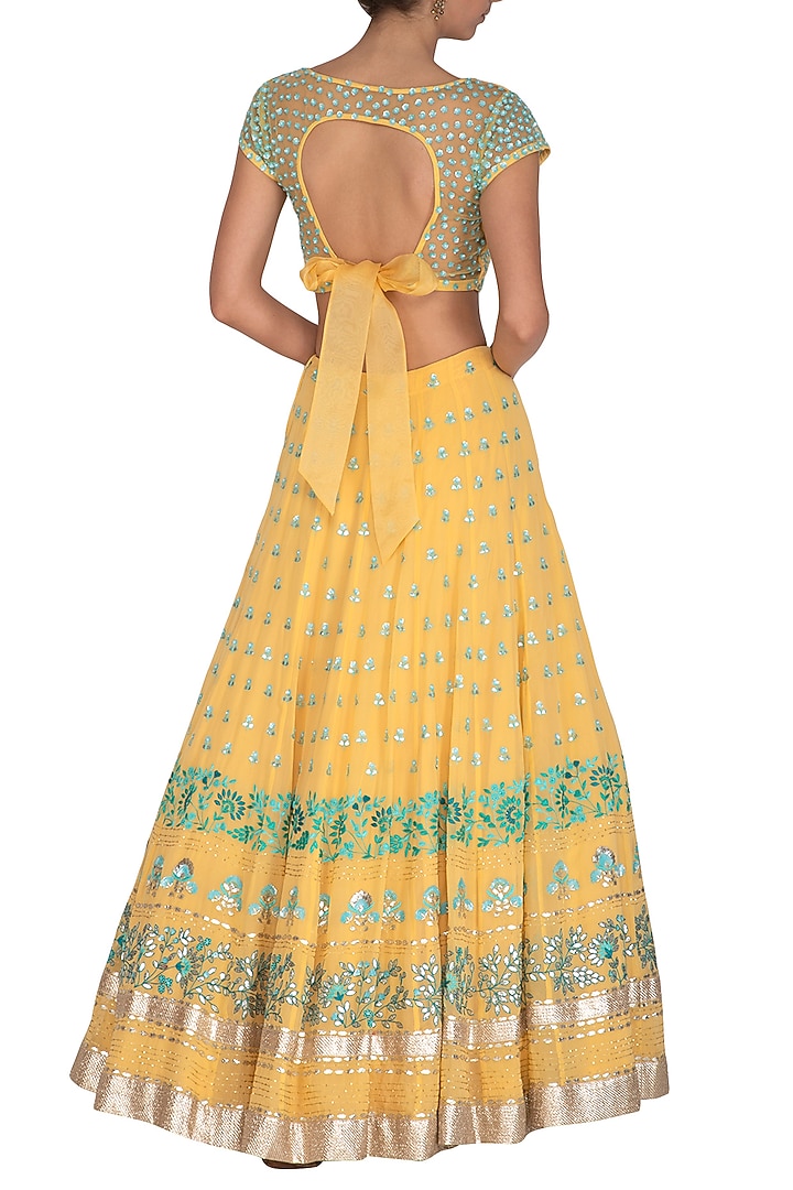 Yellow Embroidered Bridal Lehenga Set by Devnaagri at Pernia's Pop Up Shop