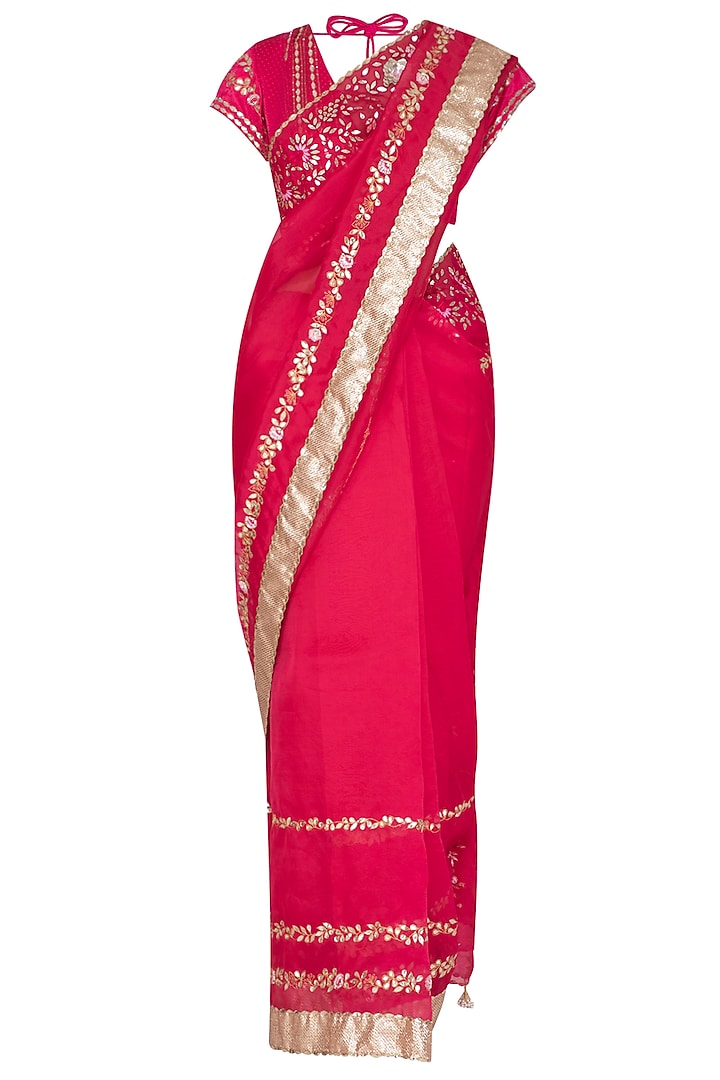Fuchsia Embroidered Saree Set by Devnaagri