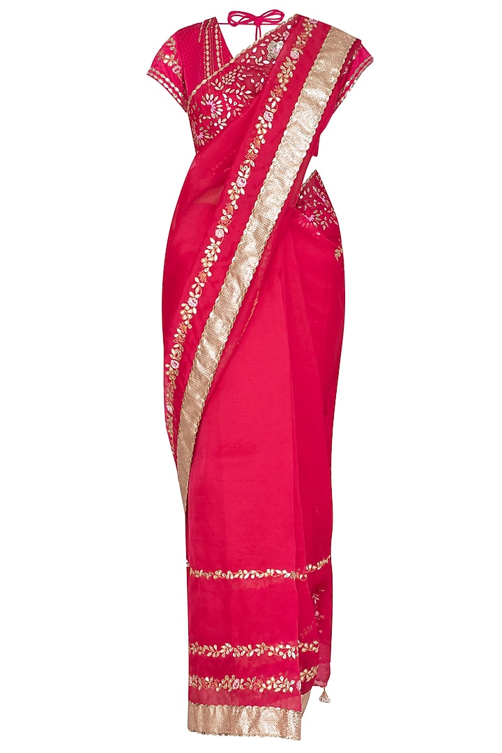 Fuchsia Embroidered Saree Set by Devnaagri at Pernia's Pop Up Shop