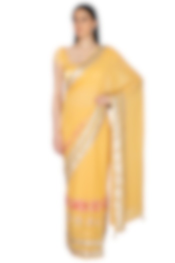 Yellow Embroidered Saree Set by Devnaagri