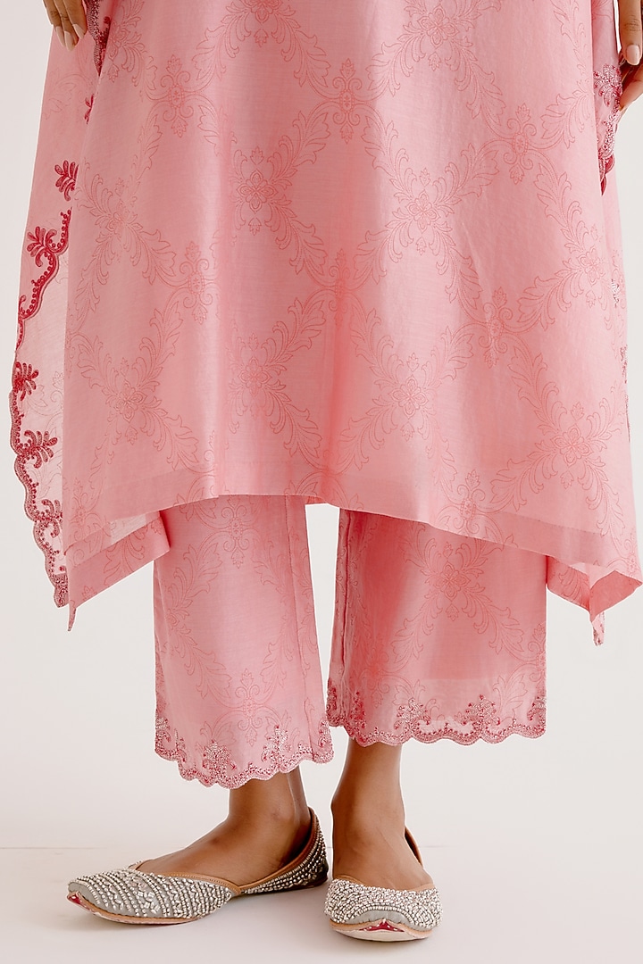 Blush Pink Silk Chanderi Dori Embroidered Kaftan Set by Devnaagri at Pernia's Pop Up Shop