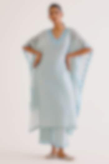 Sky Blue Silk Chanderi Dori Embroidered Kaftan Set by Devnaagri at Pernia's Pop Up Shop