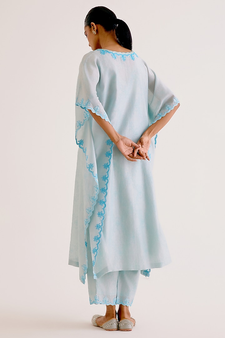 Sky Blue Silk Chanderi Dori Embroidered Kaftan Set by Devnaagri at Pernia's Pop Up Shop