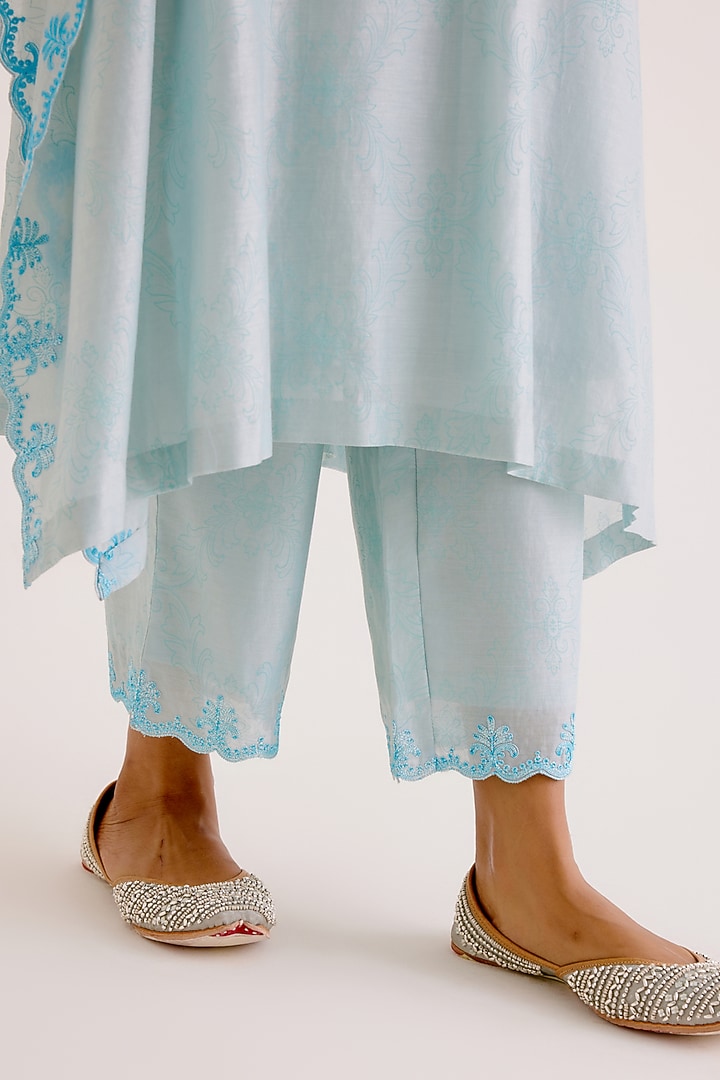 Sky Blue Silk Chanderi Dori Embroidered Kaftan Set by Devnaagri at Pernia's Pop Up Shop
