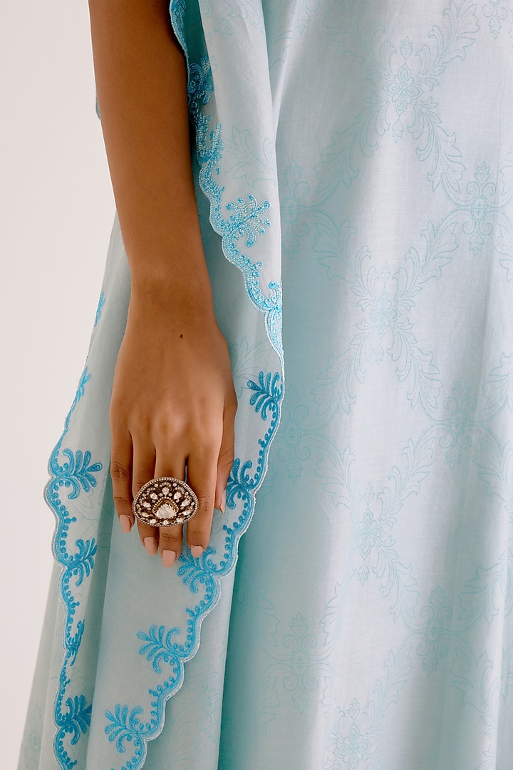 Sky Blue Silk Chanderi Dori Embroidered Kaftan Set by Devnaagri at Pernia's Pop Up Shop