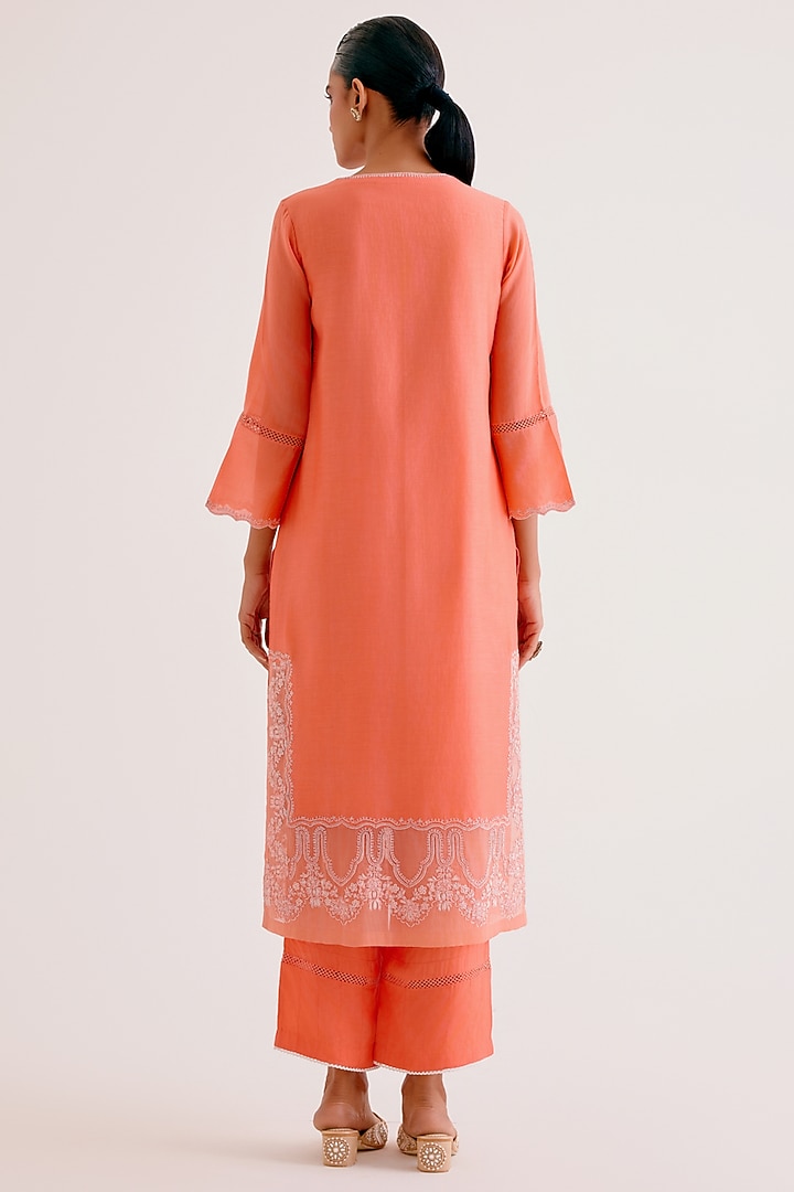 Orange Silk Chanderi Dori & Sequins Embroidered Kurta Set by Devnaagri at Pernia's Pop Up Shop