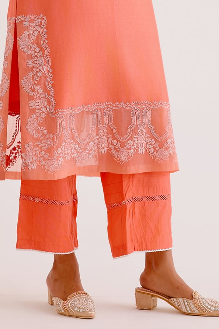 Orange Silk Chanderi Dori & Sequins Embroidered Kurta Set by Devnaagri at Pernia's Pop Up Shop
