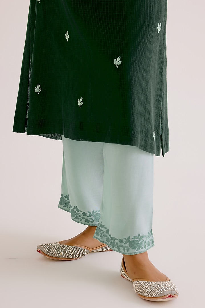 Emerald Green Kota Dori Embroidered Kurta Set by Devnaagri at Pernia's Pop Up Shop