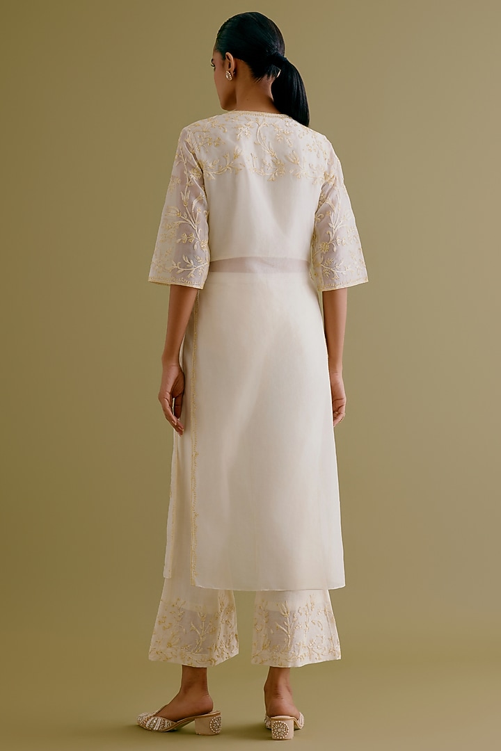 Ivory Silk Organza Dori & Sequins Embroidered Kurta Set by Devnaagri at Pernia's Pop Up Shop