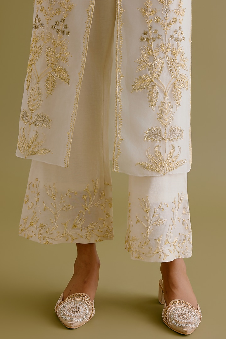 Ivory Silk Organza Dori & Sequins Embroidered Kurta Set by Devnaagri at Pernia's Pop Up Shop