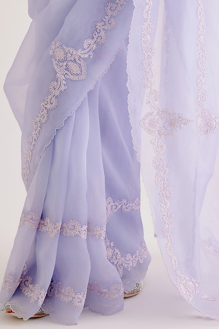 Lilac Silk Organza Dori Embroidered Wedding Saree Set by Devnaagri at Pernia's Pop Up Shop