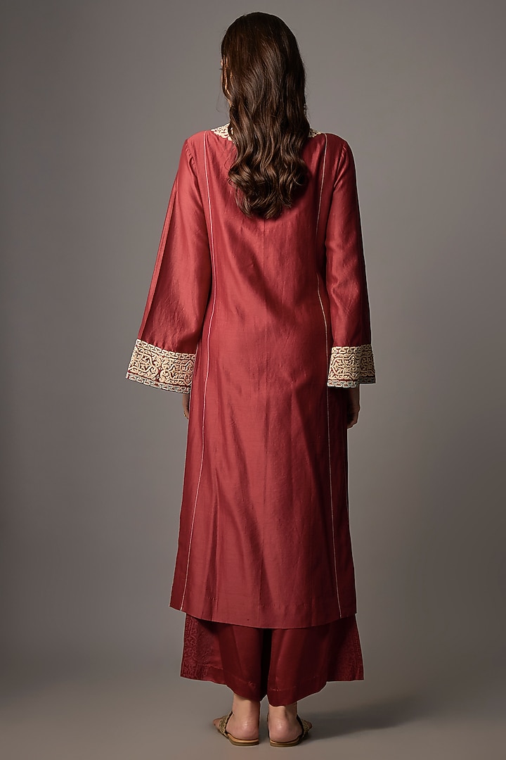 Rust Silk Chanderi Sequins Embroidered Kurta Set by Devnaagri at Pernia's Pop Up Shop