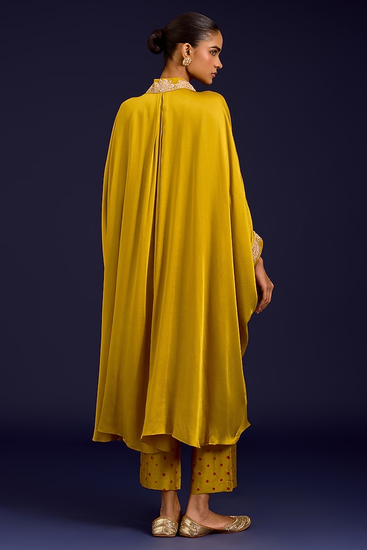 Mustard Modal Satin Mirror Embroidered Kaftan Set by Devnaagri at Pernia's Pop Up Shop