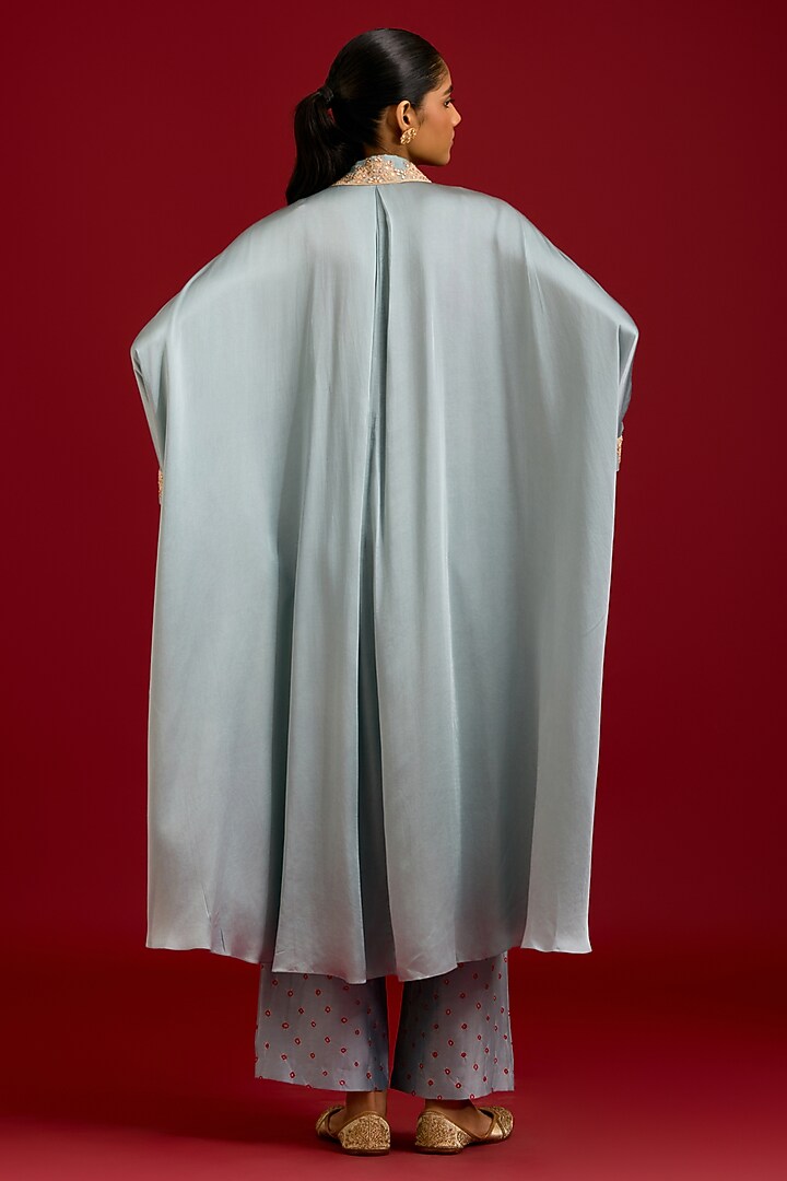 Grayish Blue Modal Satin Mirror Embroidered Kaftan Set by Devnaagri at Pernia's Pop Up Shop