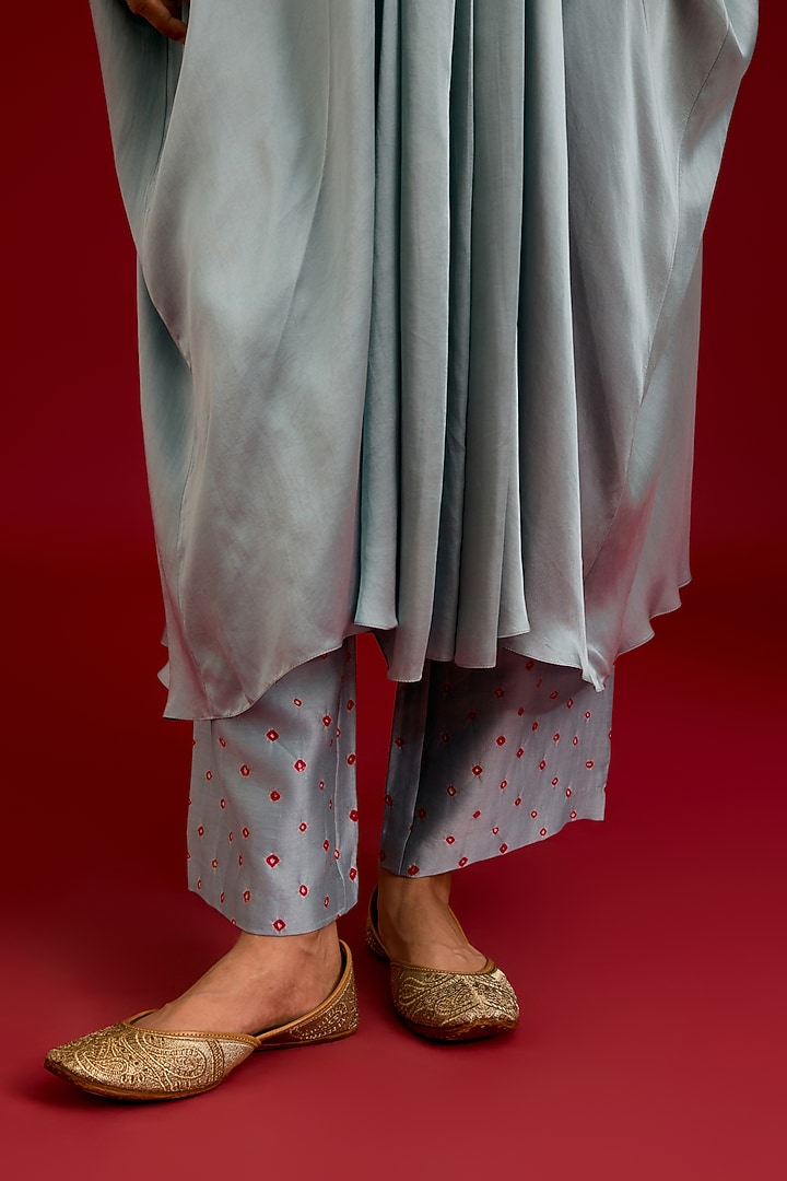 Grayish Blue Modal Satin Mirror Embroidered Kaftan Set by Devnaagri at Pernia's Pop Up Shop