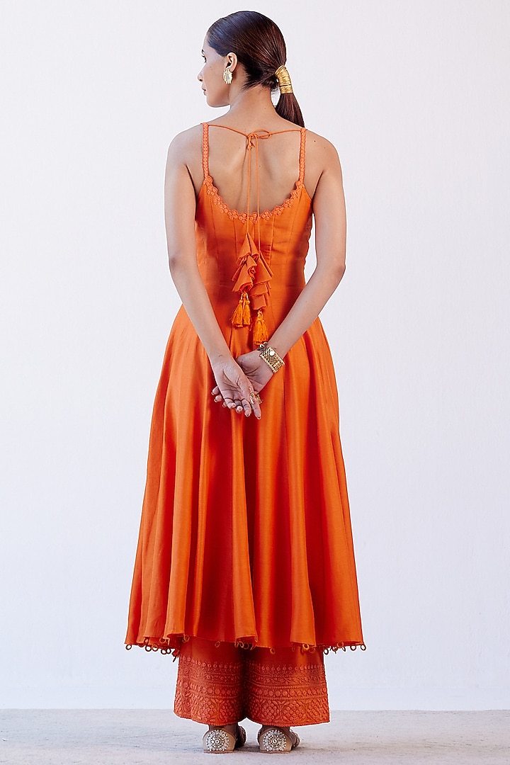 Orange Embroidered Party Wear Anarkali Set by Devnaagri at Pernia's Pop Up Shop