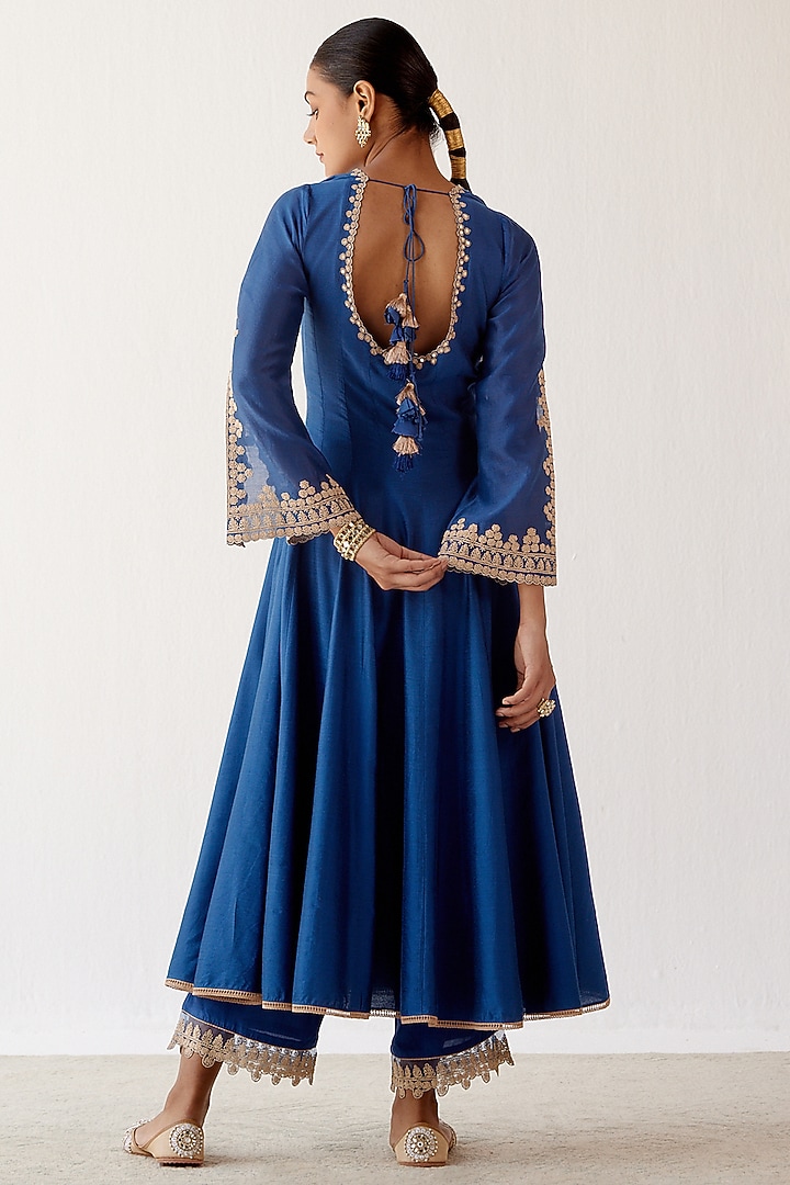 Blue Embroidered Wedding Anarkali Set by Devnaagri at Pernia's Pop Up Shop
