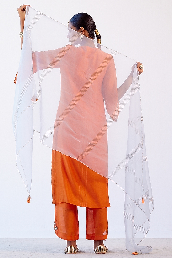 Orange Sequins Embroidered Kurta Set by Devnaagri at Pernia's Pop Up Shop