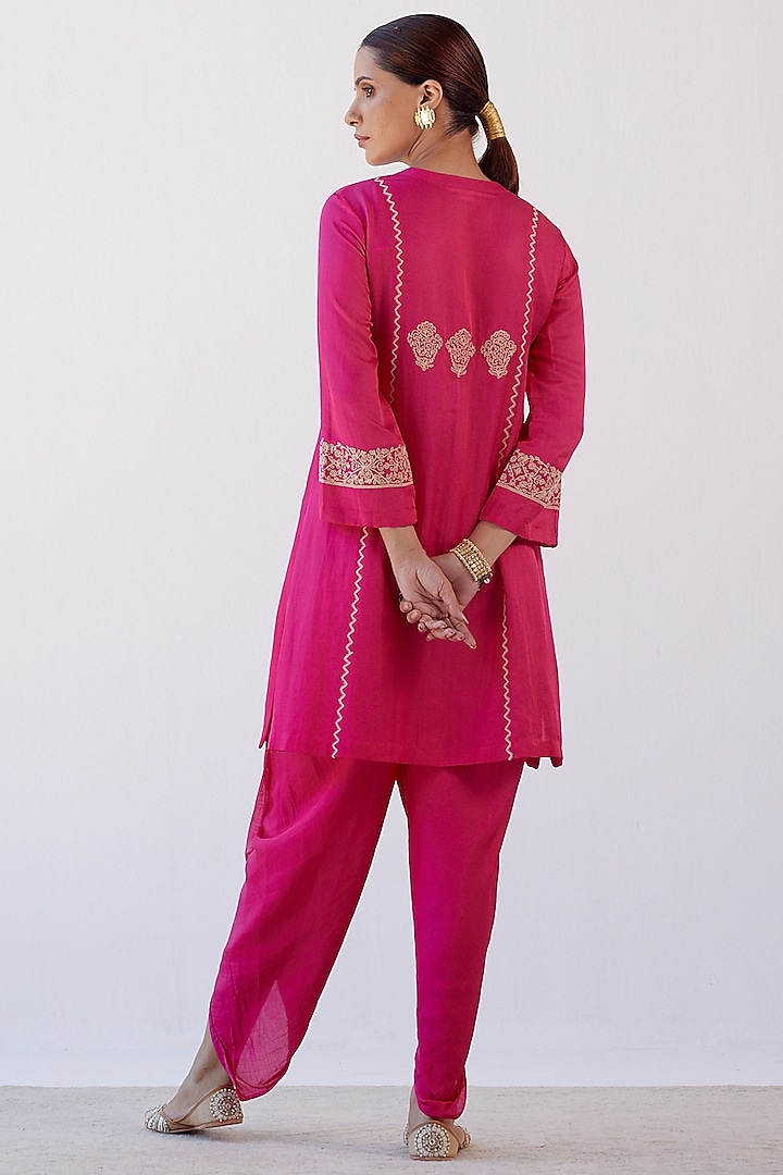 Fuschia Cotton Silk Satin Dhoti Set by Devnaagri at Pernia's Pop Up Shop