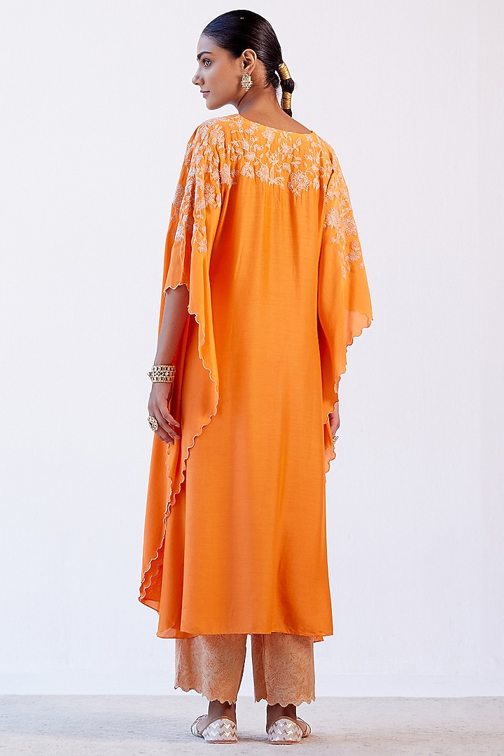 Orange Embroidered Kaftan Set by Devnaagri at Pernia's Pop Up Shop