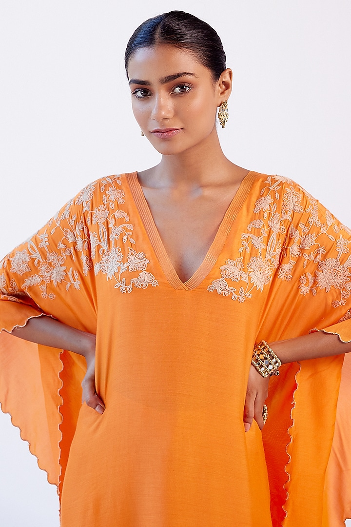 Orange Embroidered Kaftan Set by Devnaagri at Pernia's Pop Up Shop