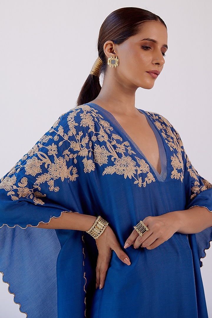 Blue Embroidered Kaftan Set by Devnaagri at Pernia's Pop Up Shop