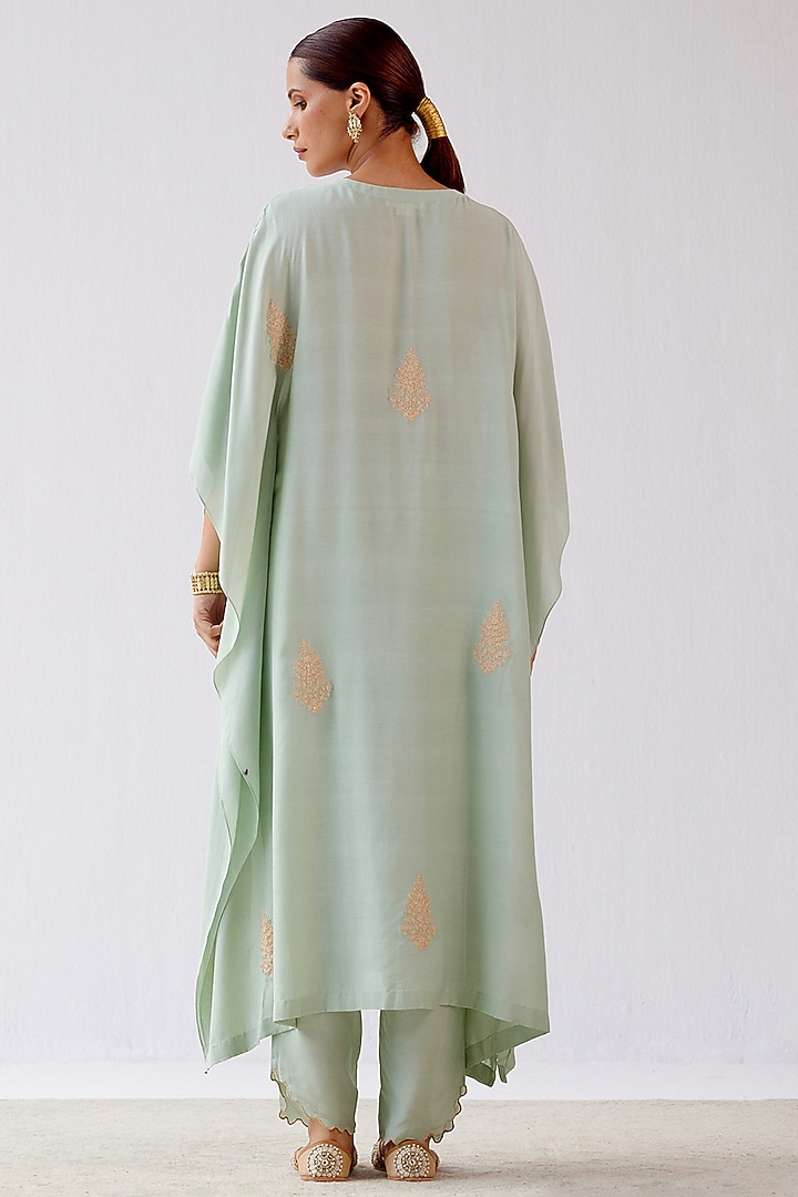 Sage Green Embroidered Kaftan Set by Devnaagri at Pernia's Pop Up Shop