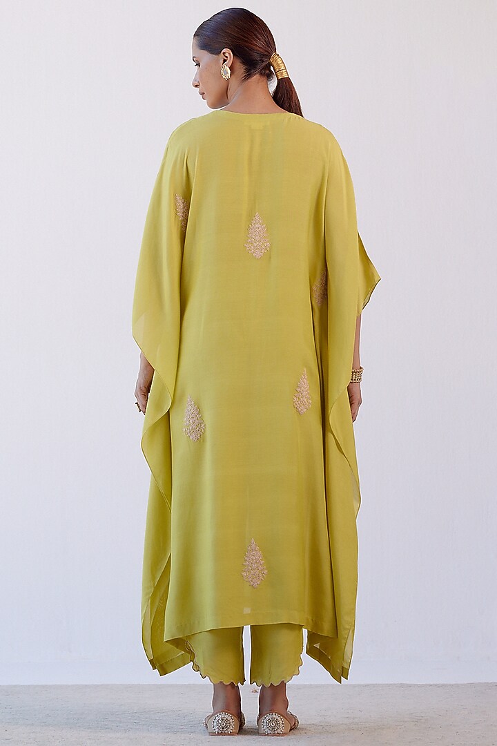 Lime Green Embroidered Kaftan Set by Devnaagri at Pernia's Pop Up Shop