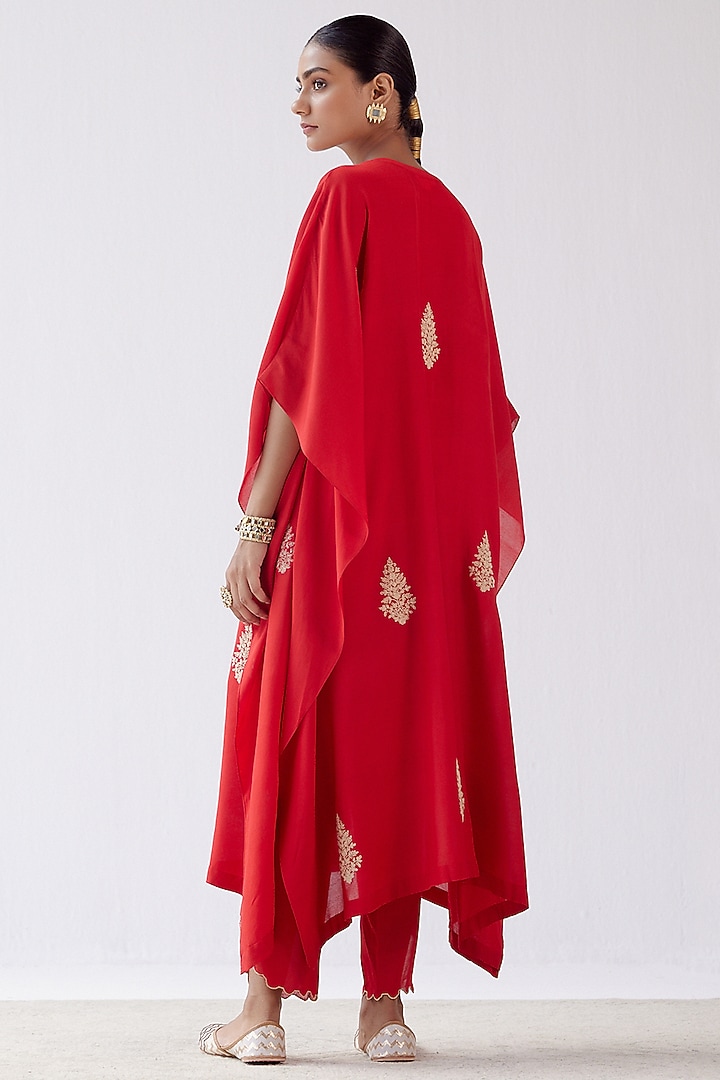 Red Embroidered Kaftan Set by Devnaagri at Pernia's Pop Up Shop
