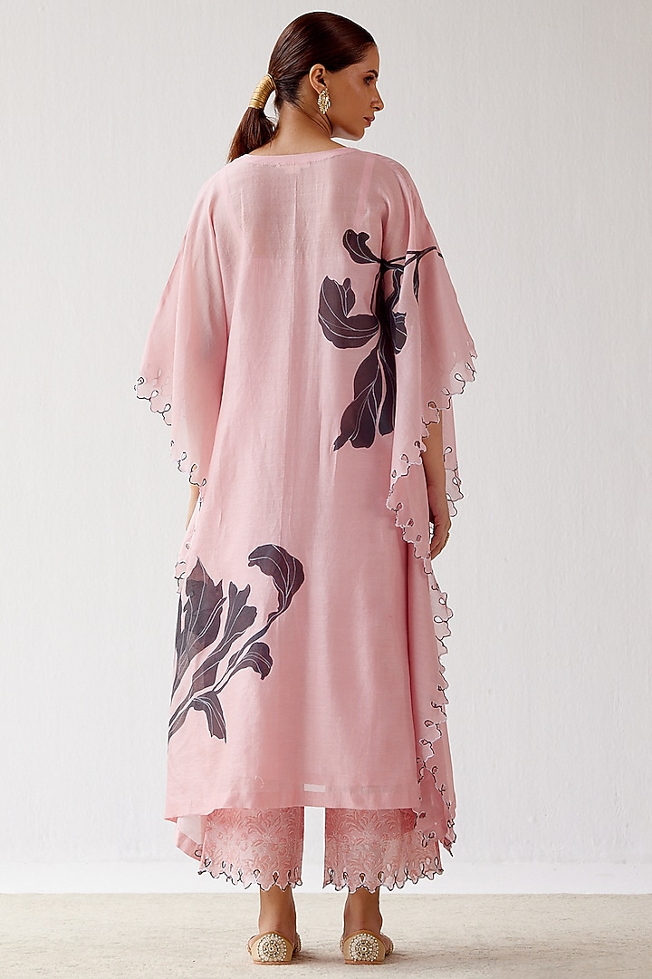 Pink Hand-Painted Kaftan Set by Devnaagri at Pernia's Pop Up Shop