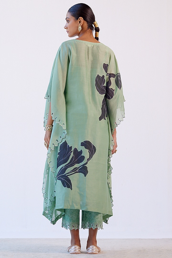 Green Hand-Painted Kaftan Set by Devnaagri at Pernia's Pop Up Shop