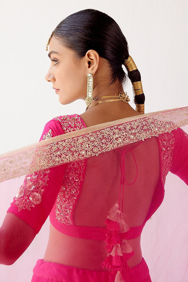 Fuschia Embroidered Wedding Lehenga Set by Devnaagri at Pernia's Pop Up Shop
