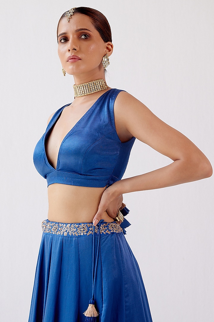 Blue Embroidered Wedding Lehenga Set by Devnaagri at Pernia's Pop Up Shop