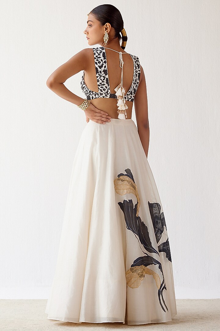 Ivory Hand-Painted & Embroidered Wedding Lehenga Set by Devnaagri at Pernia's Pop Up Shop