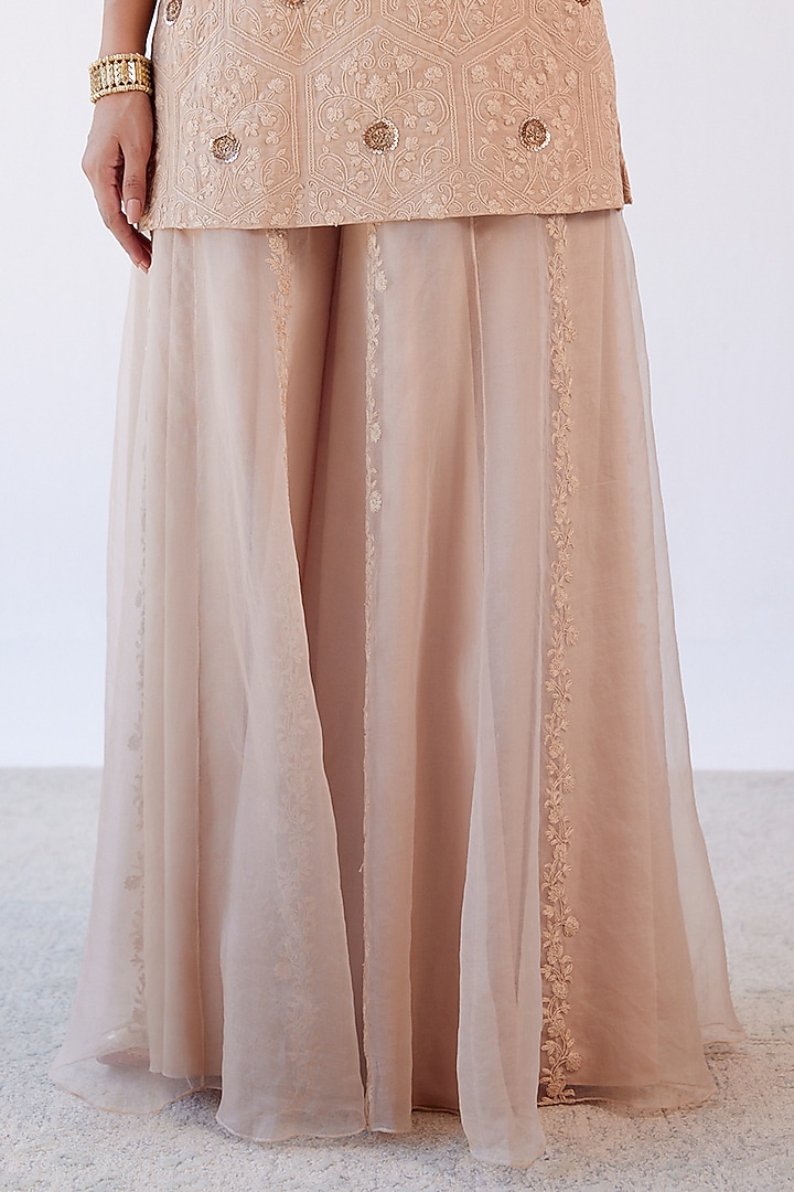 Beige Organza Wedding Sharara Set by Devnaagri at Pernia's Pop Up Shop